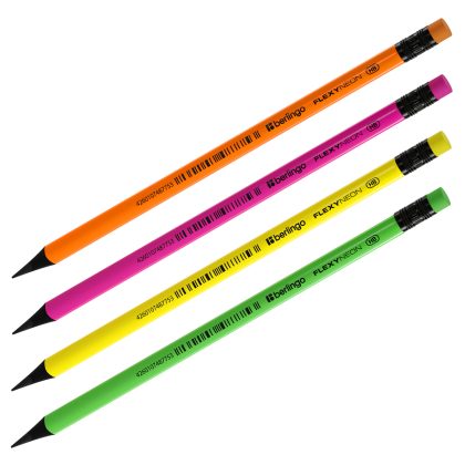 Карандаш ч/г Berlingo "Flexy Neon" HB, с ластиком, заточен., пластиковый, ассорти BP00880